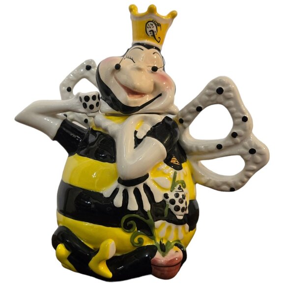 Queen Bee Teapot Heather Goldminc Blue Sky Ceramic READ Hand Painted 2012 - Picture 1 of 16